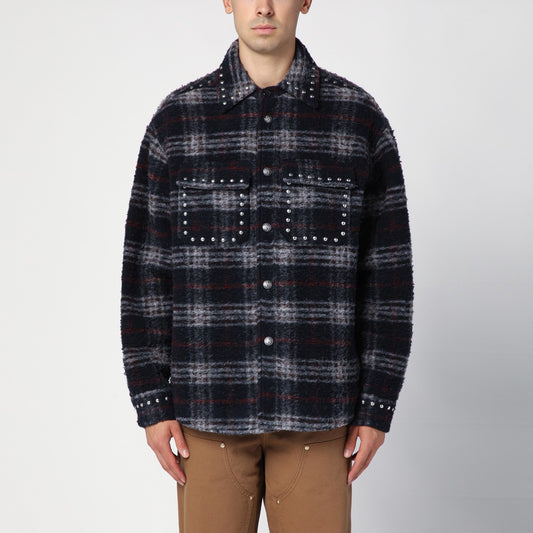 Palm Angels Over shirt in navy check wool with studs