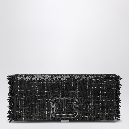 ROGER VIVIER Black Pilgrim clutch bag with micro sequins