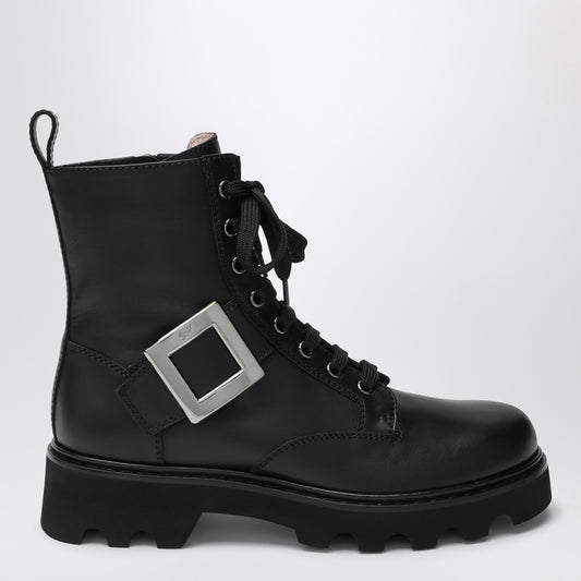 ROGER VIVIER Viv'' Rangers Truck black leather ankle boots