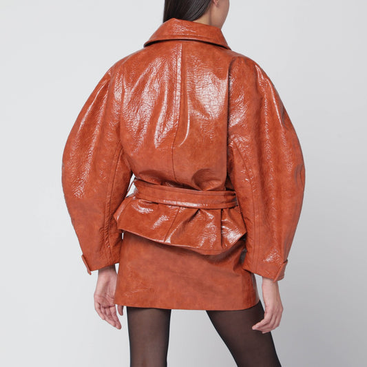 THE ANDAMANE Tan leather-effect belted jacket