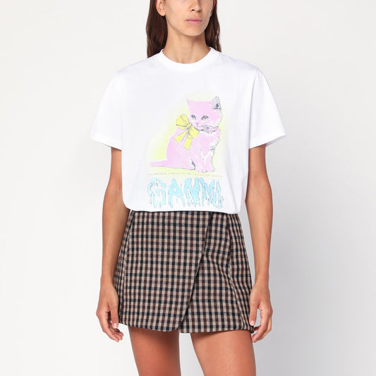 GANNI White Kitty T-shirt