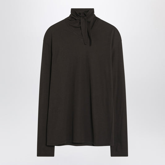 LEMAIRE Brown turtleneck with integrated scarf