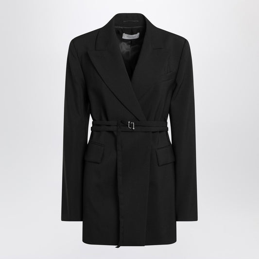 Sportmax Long double-breasted black jacket with belt