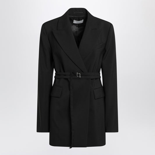 Sportmax Long double-breasted black jacket with belt
