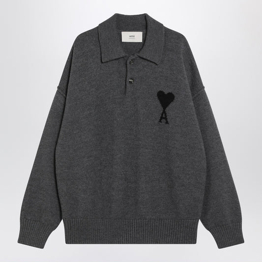 Ami Paris Grey polo-style Ami De Coeur sweater