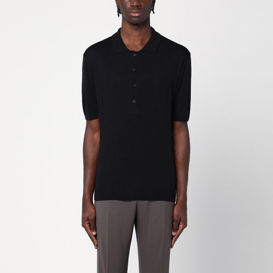 Tagliatore Black silk-blend polo shirt