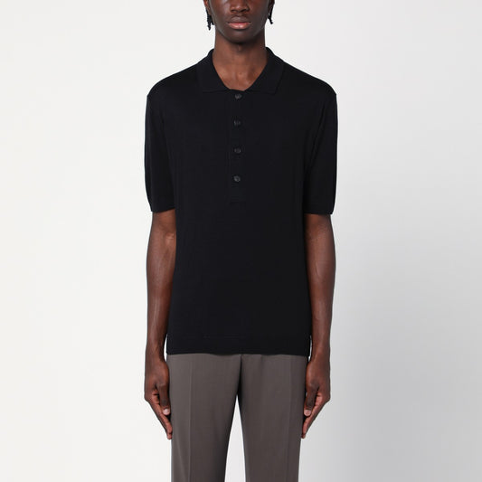 Tagliatore Black silk-blend polo shirt