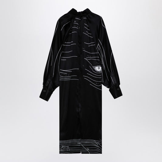 Ferragamo Black silk satin midi dress