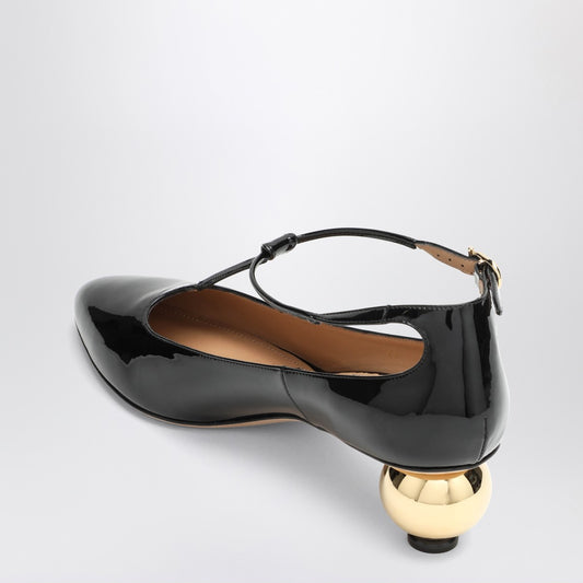 Ferragamo Black patent T-strap décolleté