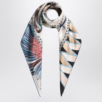 Ferragamo Ivory/blue silk scarf with Giada print