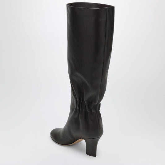 Ferragamo Ruched Boots in Dark Brown Leather