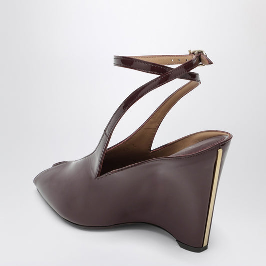 Ferragamo Peep Toe Wedge Sandals in Bordeaux