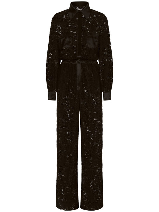 Dolce & Gabbana lace-trim long-sleeve jumpsuit