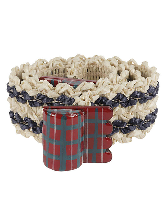 Exquisite J Striped raffia belt