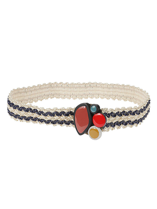 Exquisite J Striped raffia belt