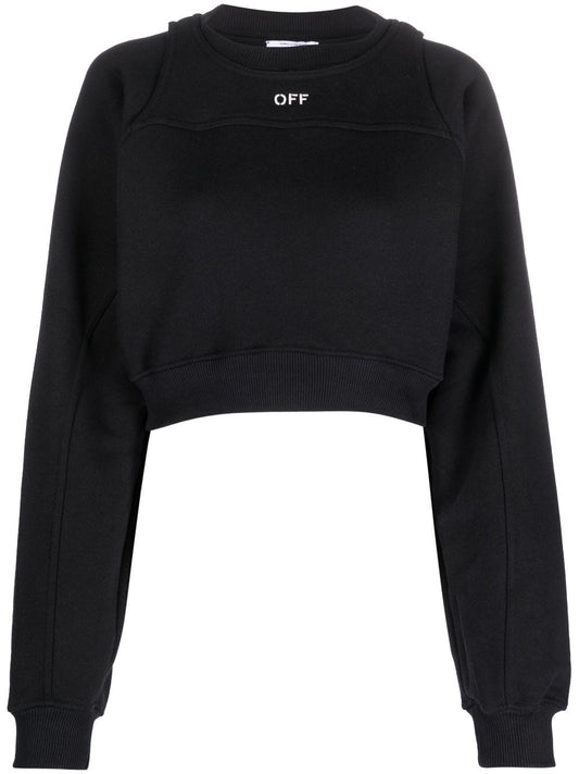 Off White Printed Crop Sweatshirt