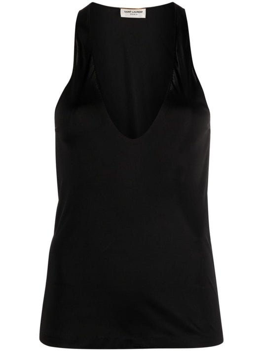Saint Laurent plunging satin tank top