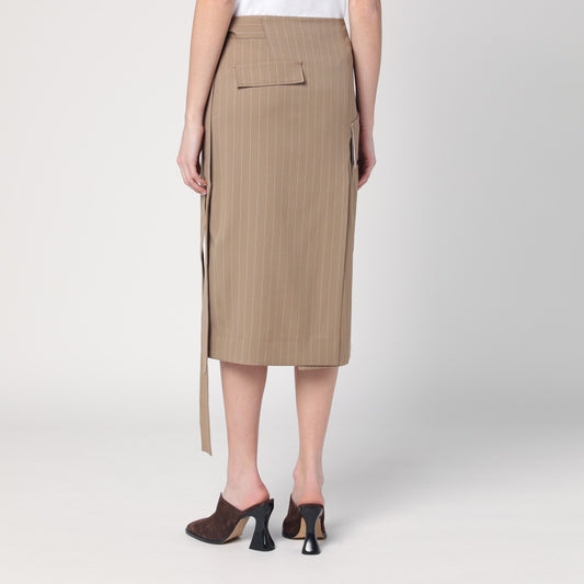 Victoria Beckham Sand-coloured pinstriped wrap skirt