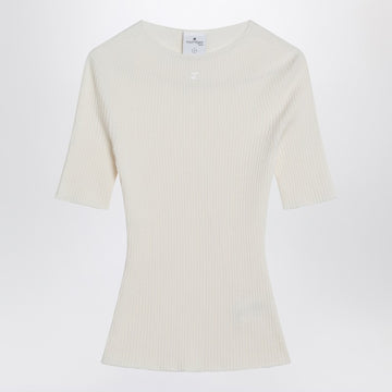 Courreges Courrèges White ribbed sweater in cotton and wool