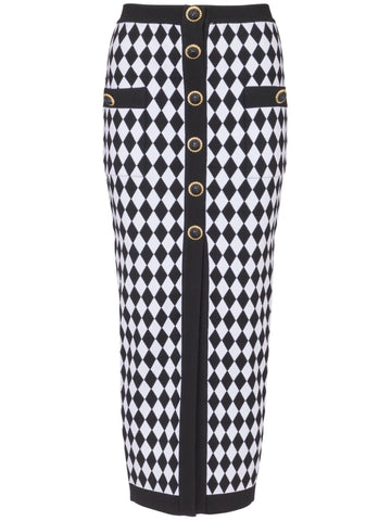 Balmain Diamond-intarsia knitted midi skirt