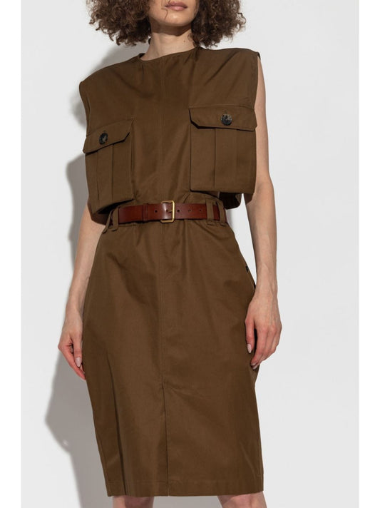 Saint Laurent belted cotton midi dress