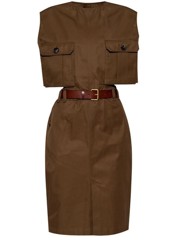Saint Laurent belted cotton midi dress