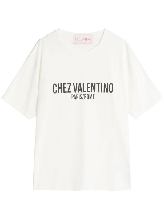 Valentino Cotton T-Shirt With Chez Valentino Print