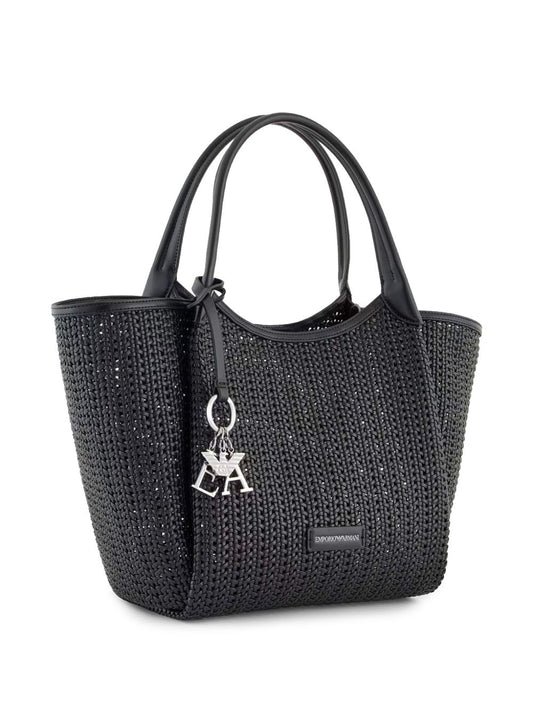 Emporio Armani Shopper made of braided material with logo pendant