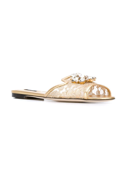 Dolce & Gabbana- Bianca crystal-embellished lace flat sandal