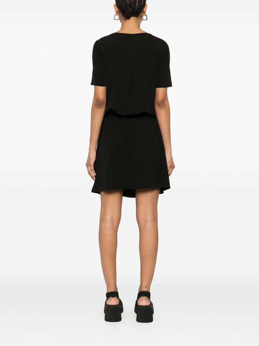 Emporio Armani Short dress with gathered waist and belt in flowing crepe