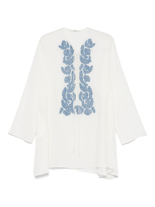 Ermanno Scervino Short kaftan with handmade floral appliqués