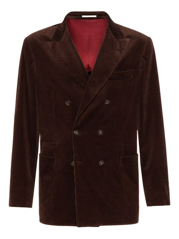 Brunello Cucinelli Comfort cotton and cashmere corduroy one-and-a-half breasted deconstructed blazer with patch pockets and metal buttons