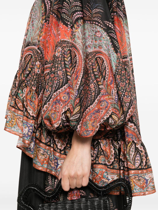 Zimmermann Rhiannon Ruffle Blouse with Puff Sleeves