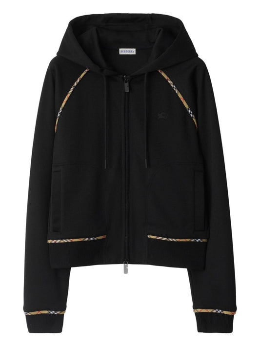 Burberry Cotton blend zip-up hoodie with check trim
