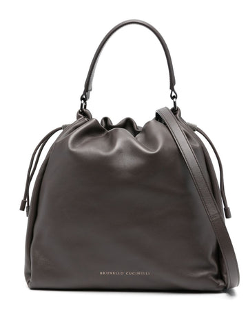 Brunello Cucinelli Mellow small bucket bag in soft leather with monili