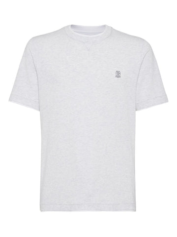 Brunello Cucinelli Cotton jersey crew neck T-shirt with logo and faux-layering