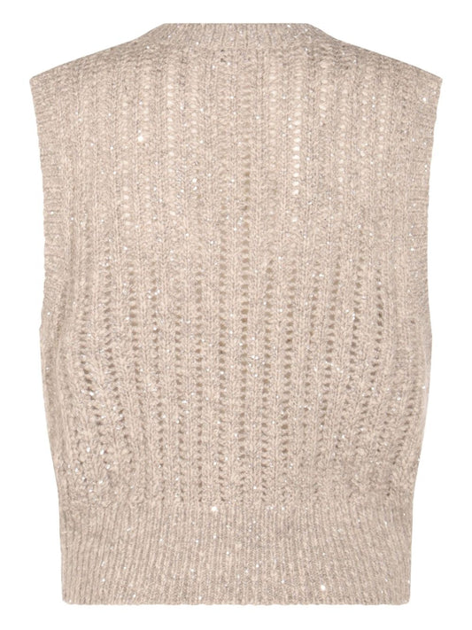 Brunello Cucinelli Natural Knitted Crewneck Vest
