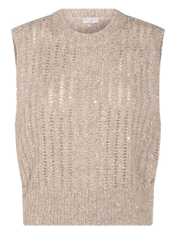 Brunello Cucinelli Natural Knitted Crewneck Vest