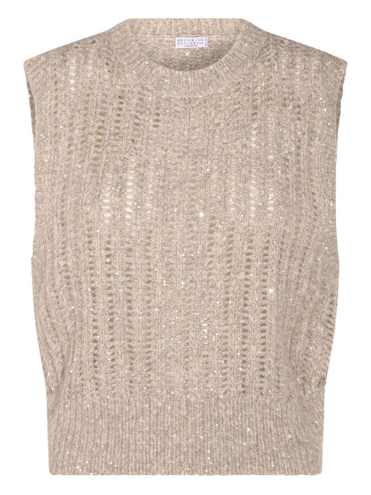 Brunello Cucinelli Natural Knitted Crewneck Vest