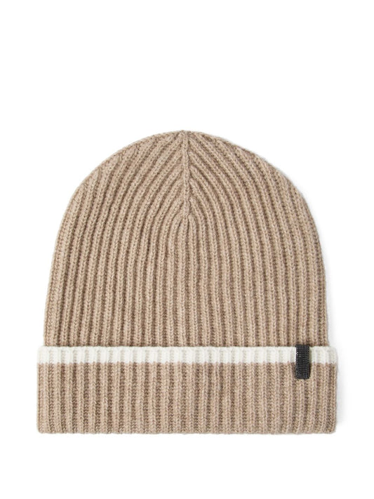 Brunello Cucinelli English rib cashmere knit skullcap with monili