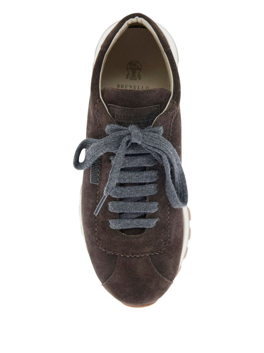 Brunello Cucinelli Suede runners with shiny tab