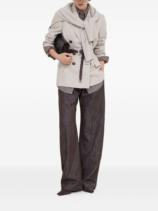 Brunello Cucinelli Virgin wool and cashmere twill flannel blazer with monili