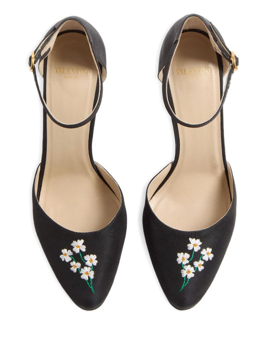 Valentino Garavani Hi Dolly Pumps In Fabric With Floral Embroidery 105mm