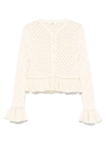 Chloé Ruffled logo cardigan in a silk, alpaca & cotton knit