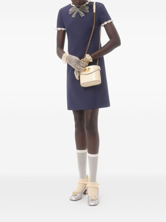 Valentino Short Embroidered Crepe Couture Dress