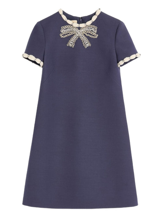 Valentino Short Embroidered Crepe Couture Dress