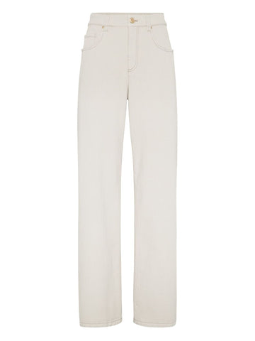 Brunello Cucinelli Stretch dyed denim loose barrel trousers with monili