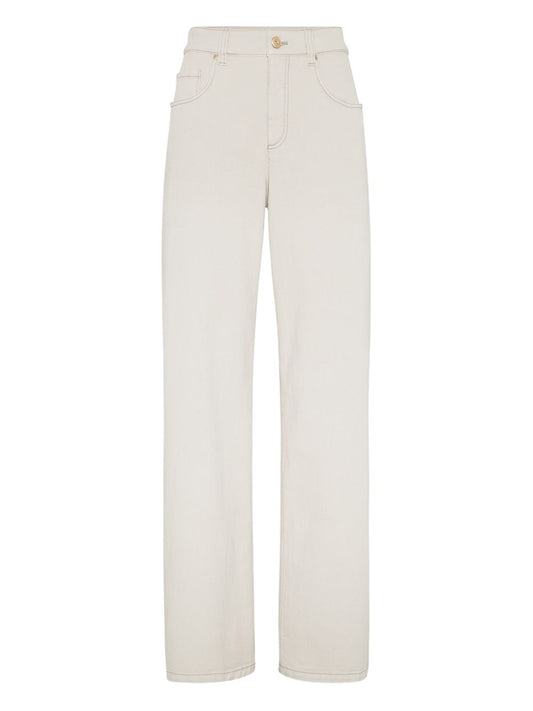 Brunello Cucinelli Stretch dyed denim loose barrel trousers with monili