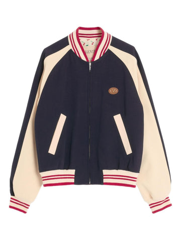 Valentino Wool and Cotton Bomber Jacket with Vlogo and Le Chat De La Maison Patch
