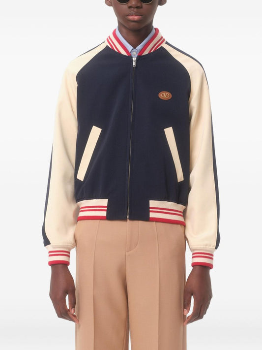 Valentino Wool and Cotton Bomber Jacket with Vlogo and Le Chat De La Maison Patch